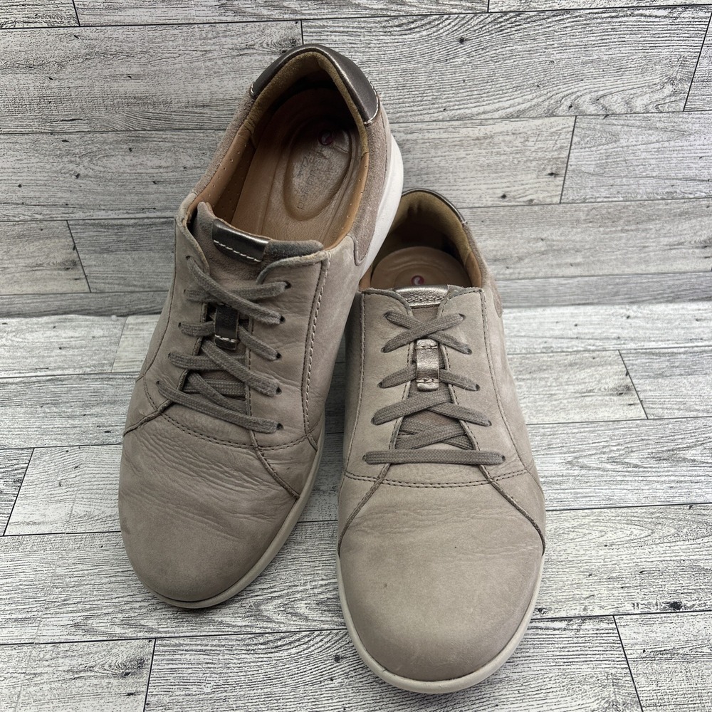 Clarks Unstructured Un Adorn‎ Tan Leather Sneaker Shoes Women Size 7W